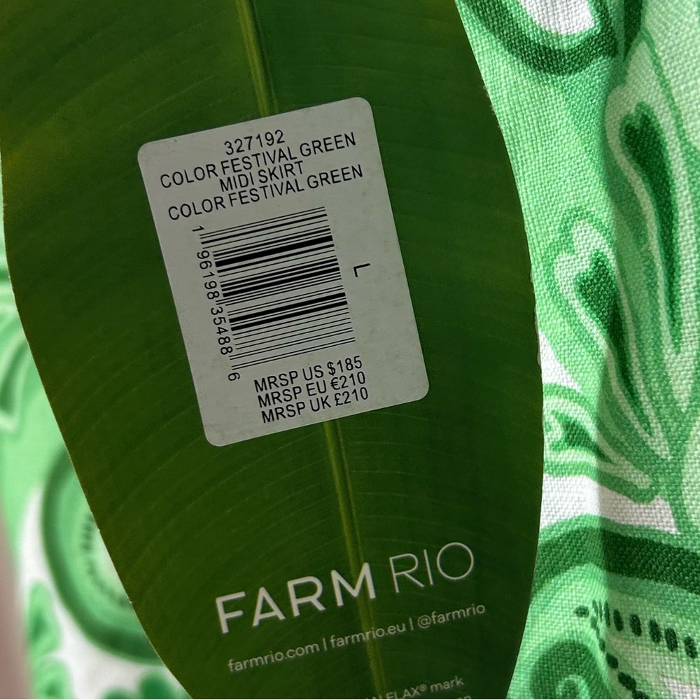 Farm Rio Green white floral embroidered Richelieu Midi Skirt - Picture 2 of 7